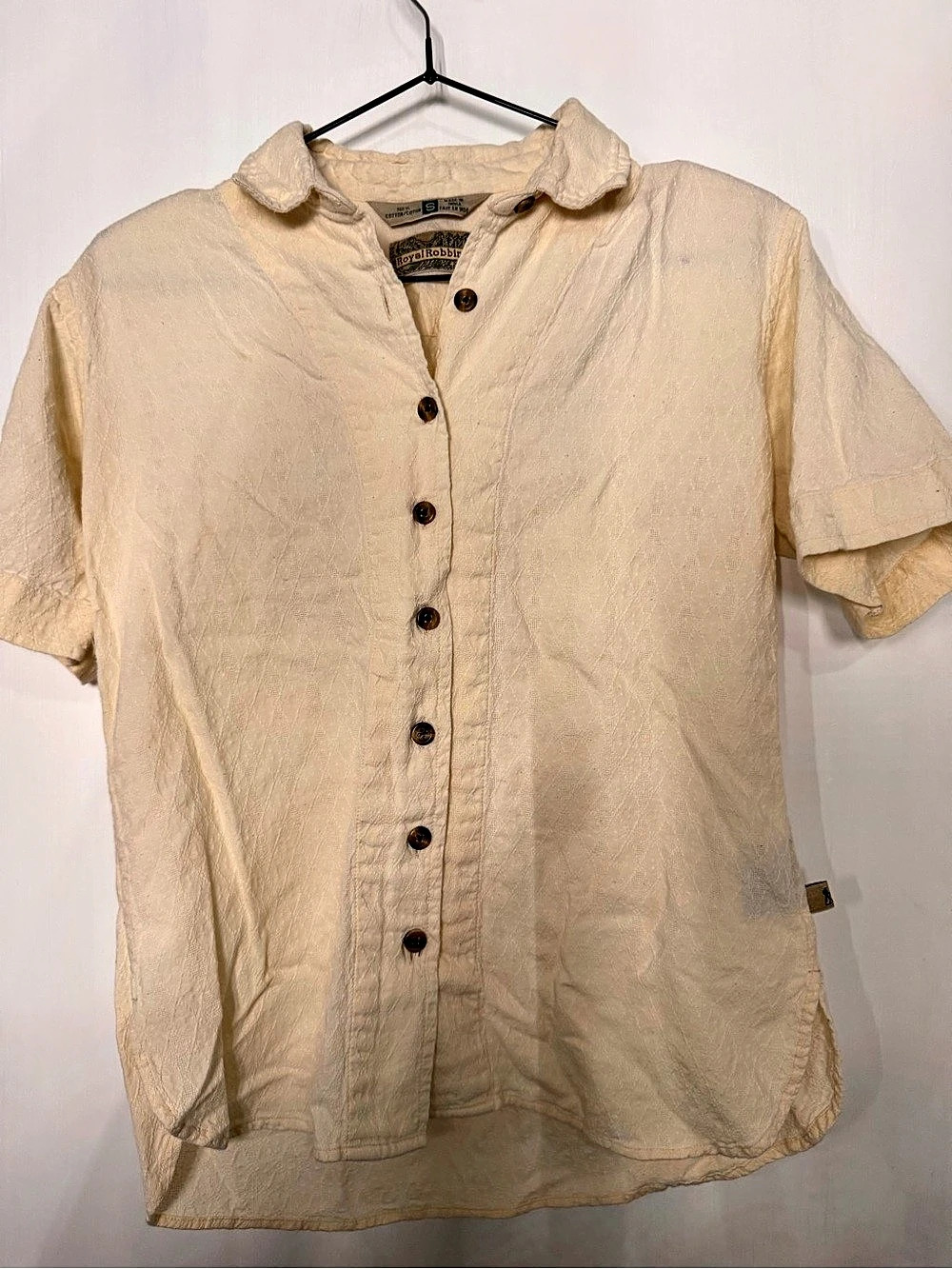 Royal Robbins Cotton Short Sleeve Button Down in Cream Size Small